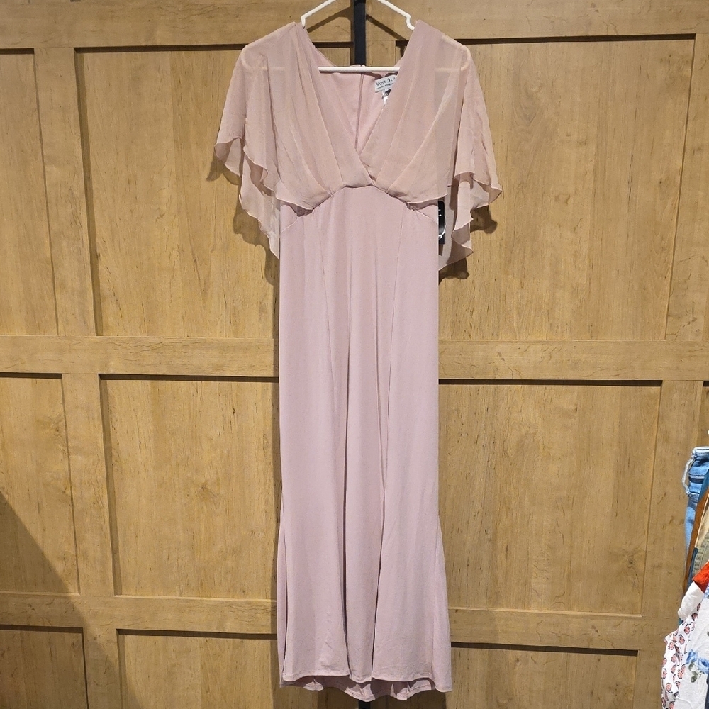 (J57) Alexa B Nites Maxi Dress with Flutter Sleeves Sz 8P Rose Blush Color